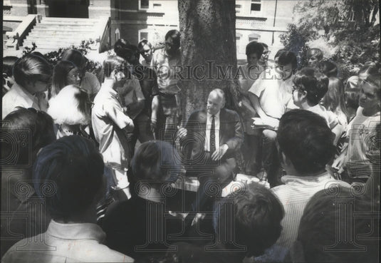 1970 President Doctor Harry Philpott in question, answer session - Historic Images