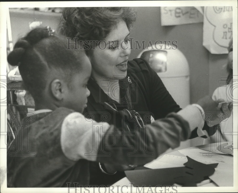 1980, Mrs. Marsha Folsom &amp; Patient at Children&#39;s Hospital - abna15511 - Historic Images