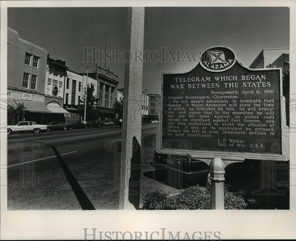 Press Photo &quot;Telegram Which Began War Between the States&quot; Plaque, Alabama - Historic Images