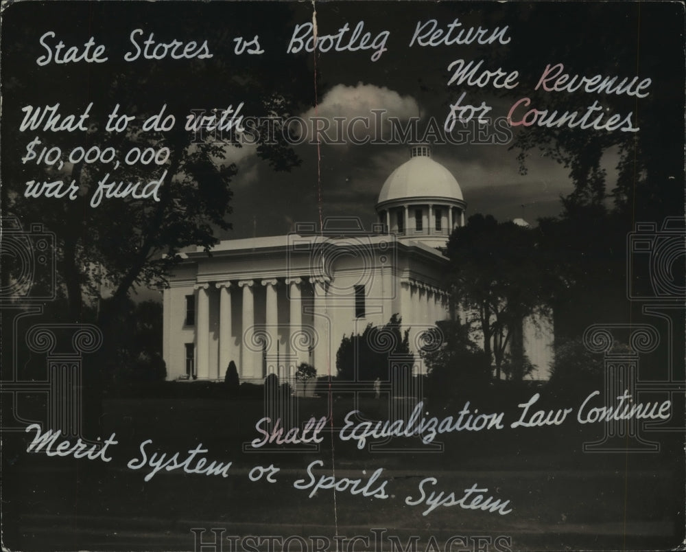 Press Photo Postcard like photo of State Capitol with quotations, Montgomery - Historic Images