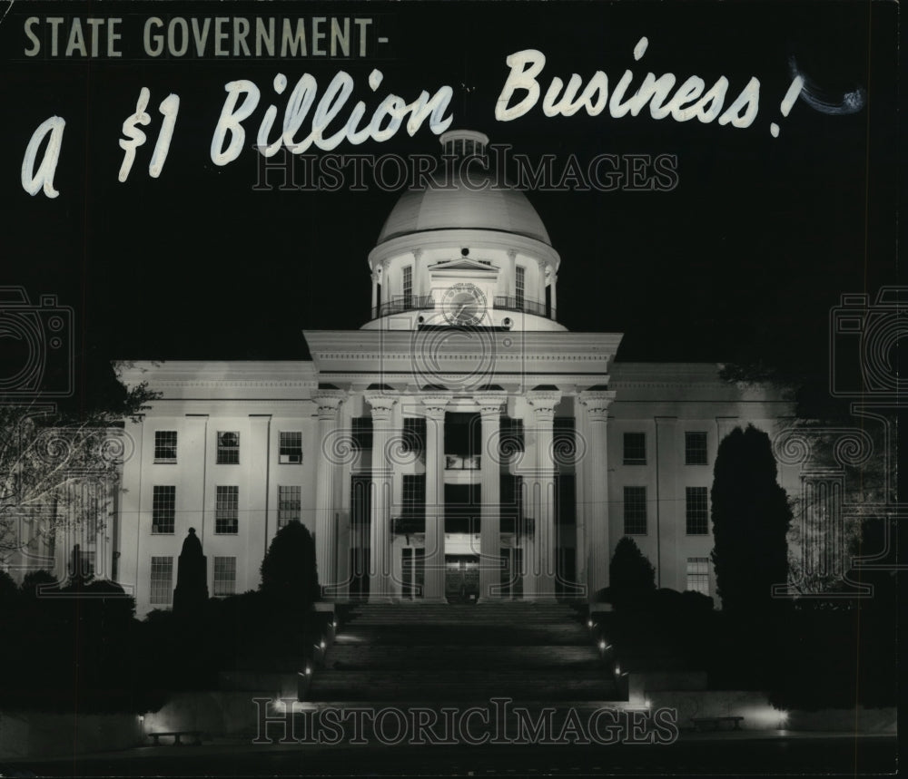 1968, Montgomery, Alabama's Capitol Building Bathed in Floodlight - Historic Images