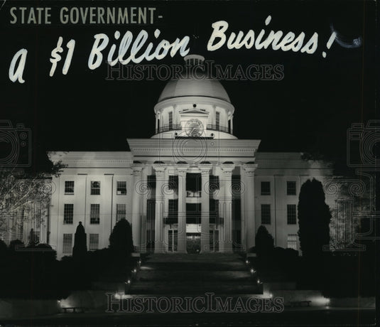 1968, Montgomery, Alabama's Capitol Building Bathed in Floodlight - Historic Images