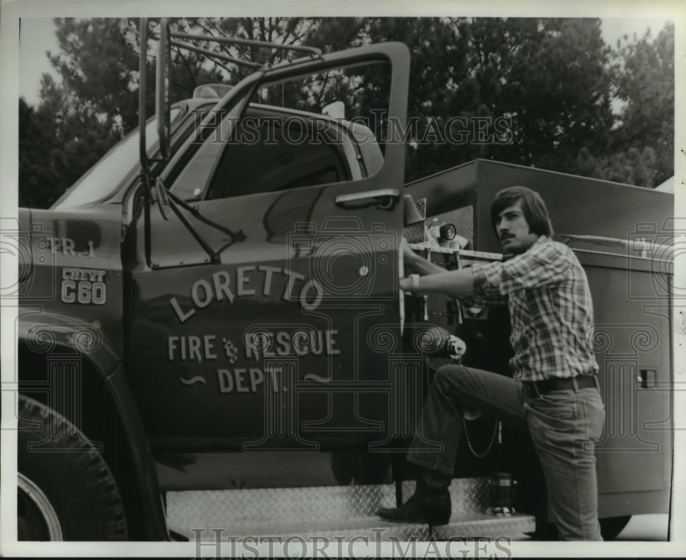 1981, Loretto, Alabama Fire Chief Mike Anastasia with Truck - Historic Images