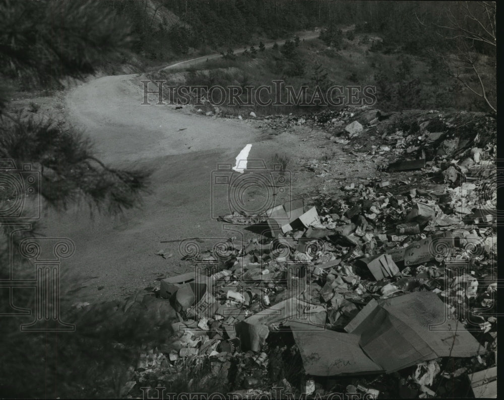 1970 Rock slide causes trash to move out into road, Alabama - Historic Images