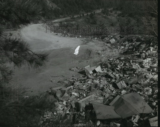 1970 Rock slide causes trash to move out into road, Alabama - Historic Images