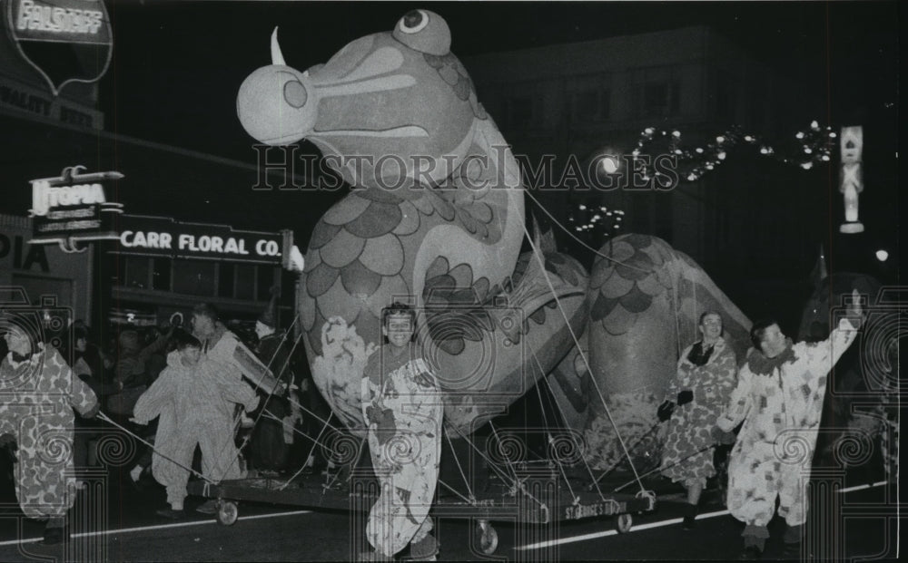 1966, Boys Leading Dragon Balloon in Parade, Birmingham, Alabama - Historic Images