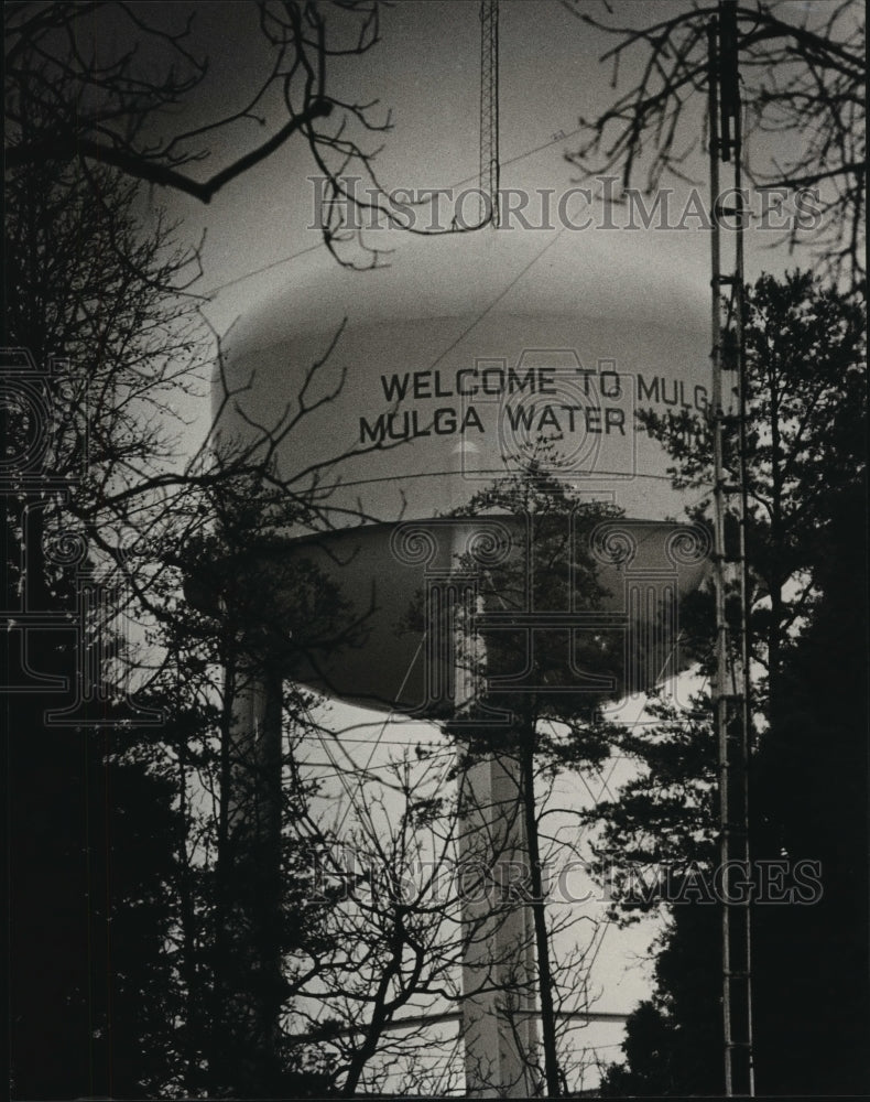 1984 Press Photo Mulga, Alabama's 300,000-gallon Tower Tank Still Out of Service - Historic Images