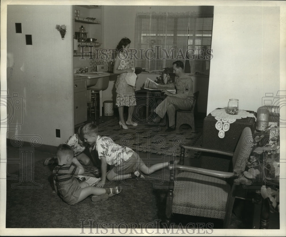 1942, Sergeant Ray M. Hawley and Family in Federal Works Agency Home - Historic Images