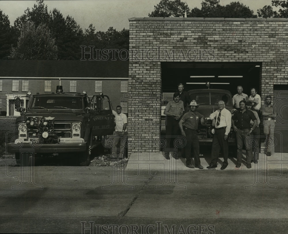 1976 Vincent, Alabama Fire Station with Volunteer Firemen in Front - Historic Images