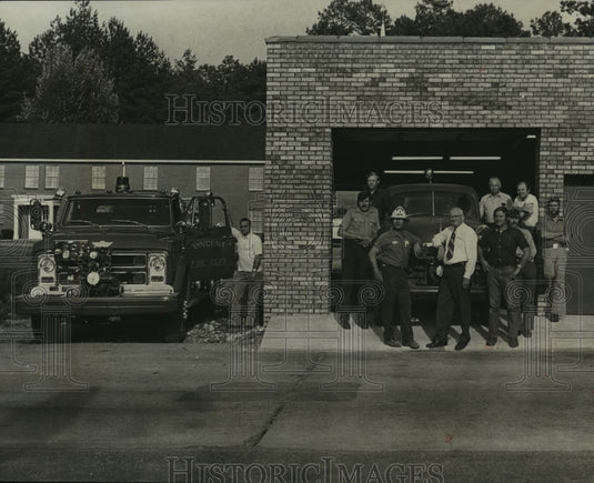 1976 Vincent, Alabama Fire Station with Volunteer Firemen in Front - Historic Images