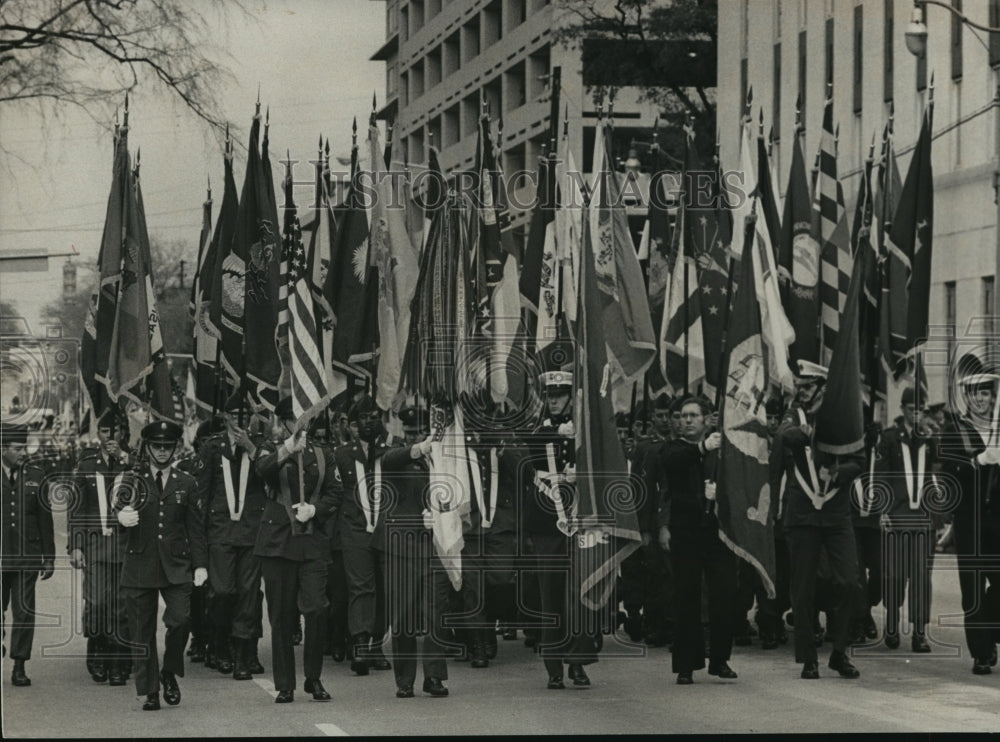 1974 Birmingham, Alabama Veteran's Day Parade, Color Guard Flags - Historic Images