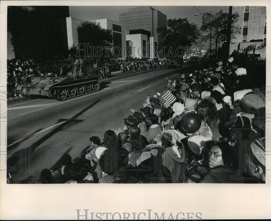 1984, Veterans Day Parade with Tank and Spectators - abna17219 - Historic Images