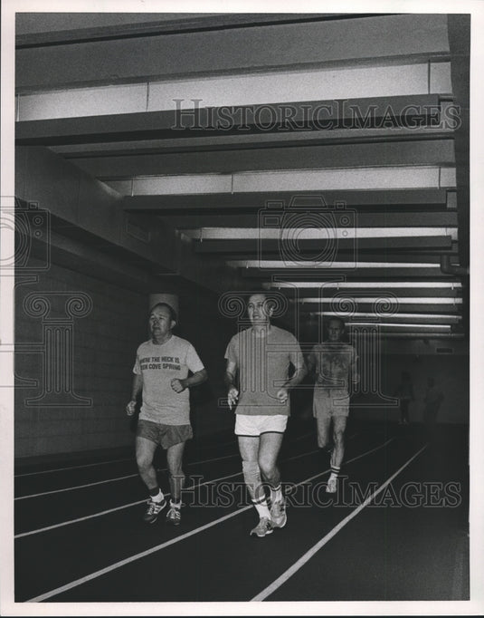1987, Young Men's Christian Association - Men Running on Track - Historic Images