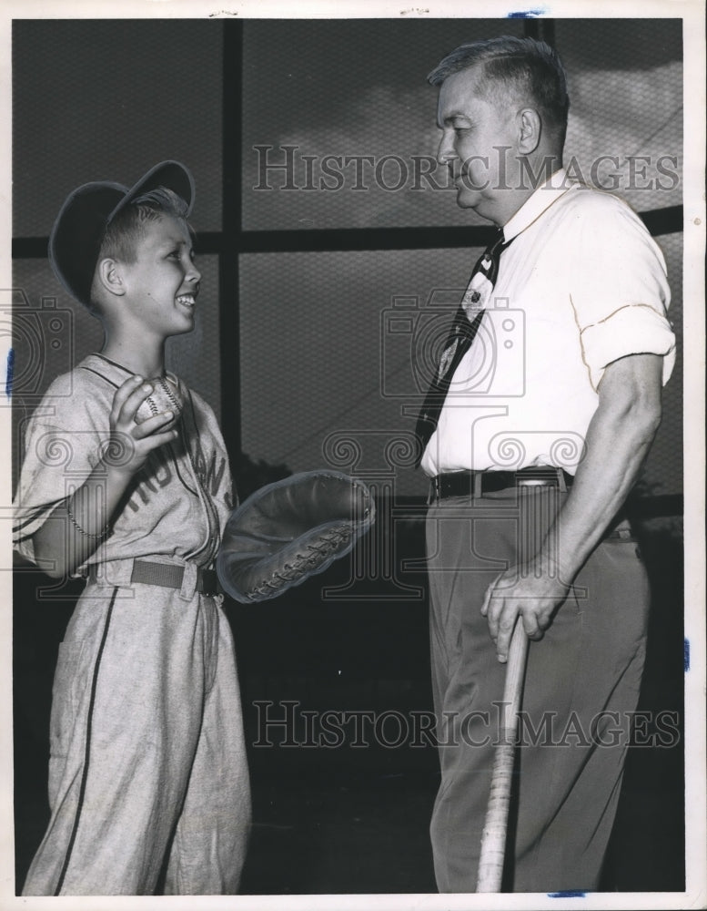 1951, Auburn, Alabama Mayor &quot;Monk&quot; Wright with Son at Baseball Field - Historic Images