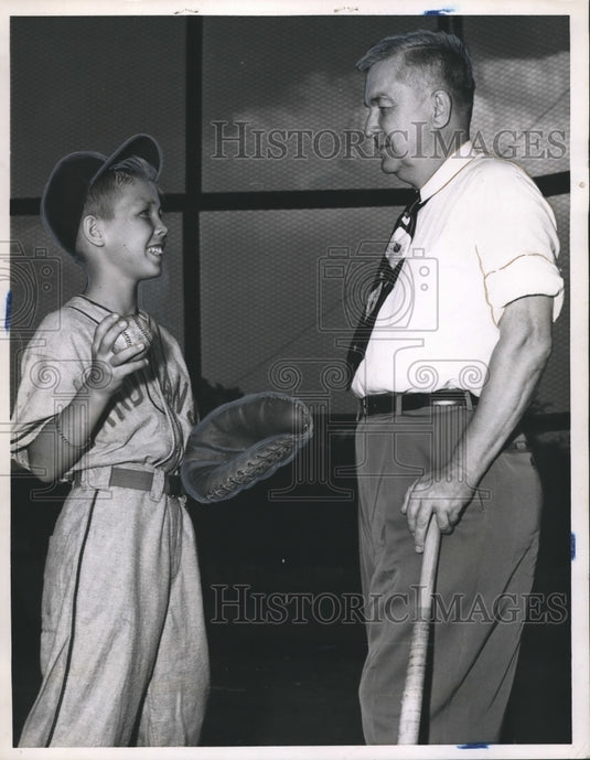 1951, Auburn, Alabama Mayor "Monk" Wright with Son at Baseball Field - Historic Images
