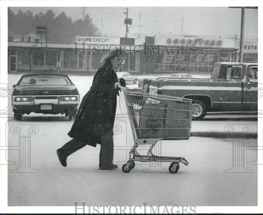1982 Press Photo Shopper pushes grocery cart in snow at Center Point - abna17661 - Historic Images