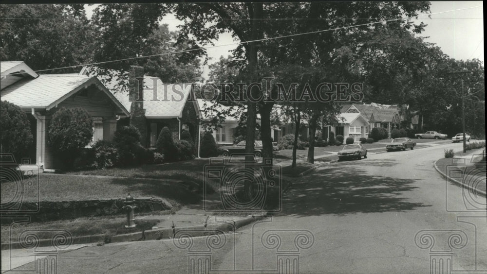 1980, Quiet tree-lined neighborhood in Woodlawn, Alabama - abna17888 - Historic Images