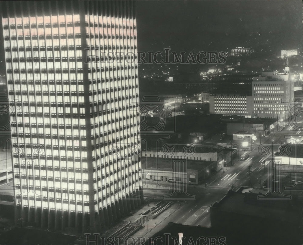 1970 The Daniel Building - all lit up for the new year, BIrmingham - Historic Images