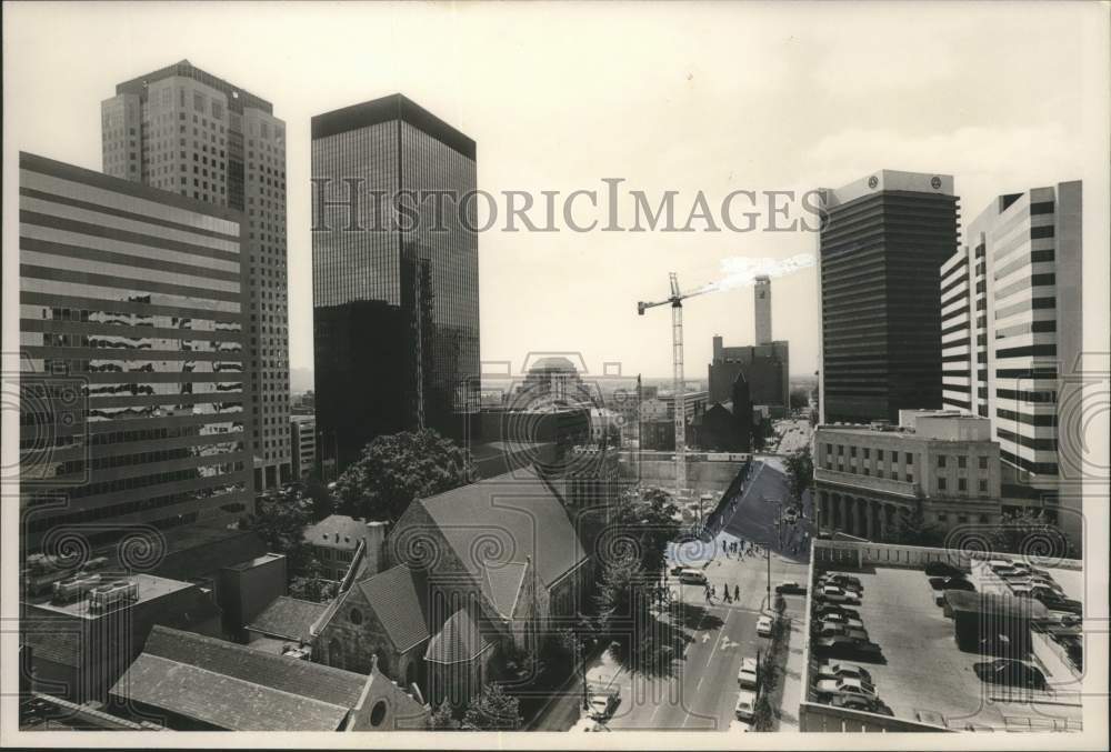 1987 Press Photo Area on Which Harbert Center will be Built Downtown Birmingham - Historic Images