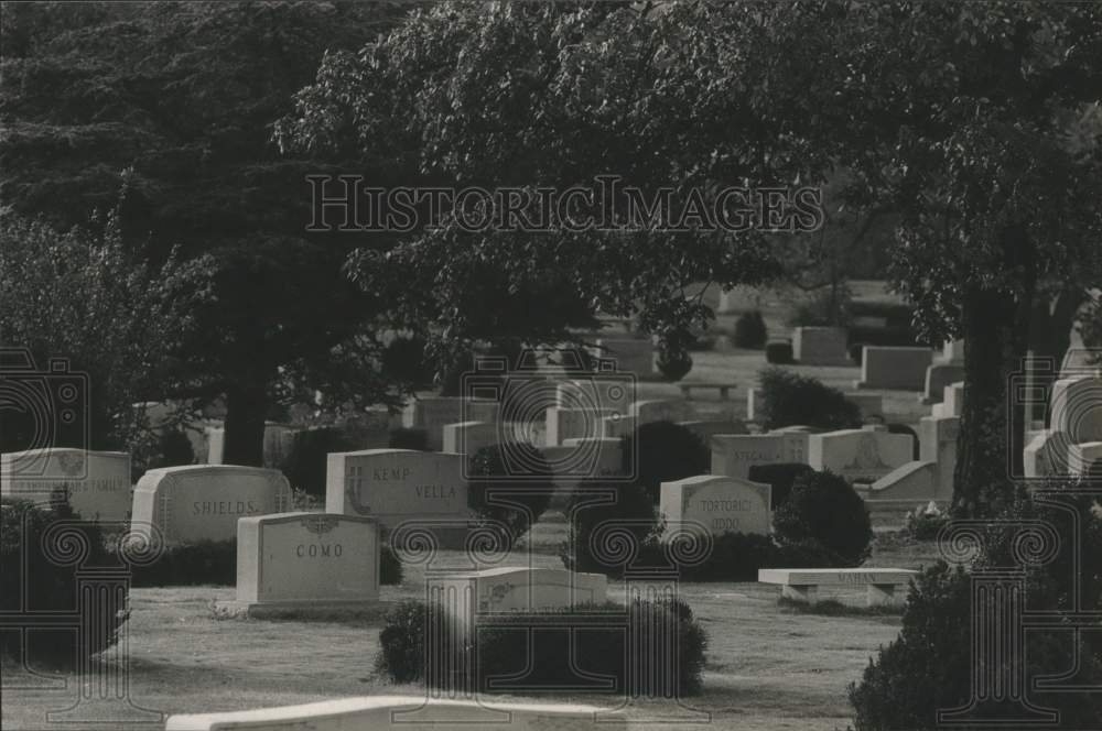 1984 Press Photo Tombstones at Elmwood Cemetery, Birmingham, Alabama - abna18142 - Historic Images