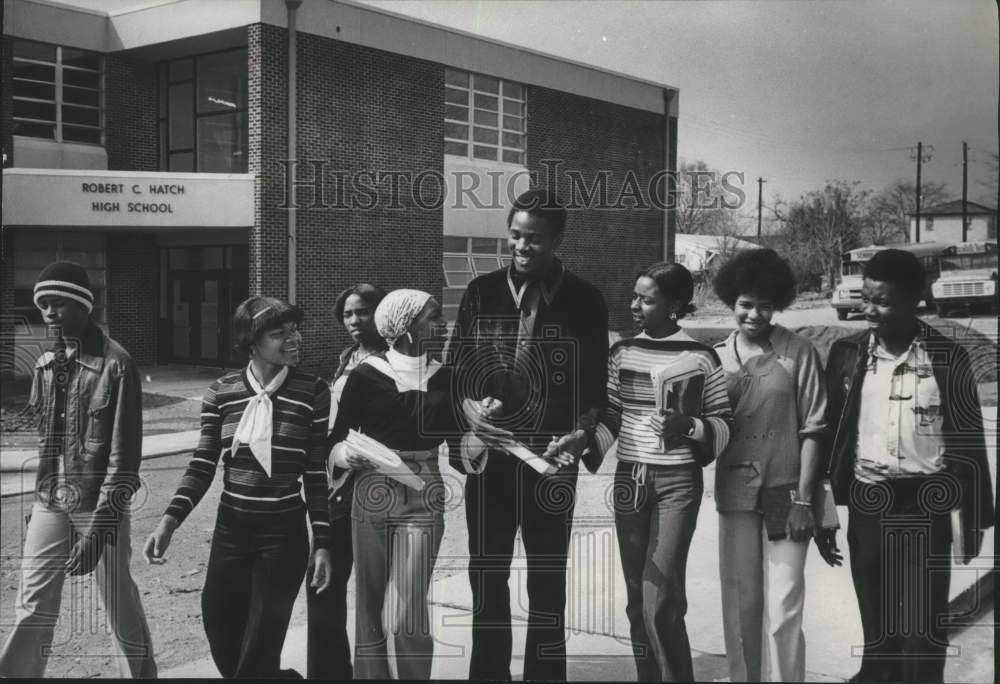 1978, Melvin Armstrong &amp; Friends Outside Robert C. Hatch High School - Historic Images