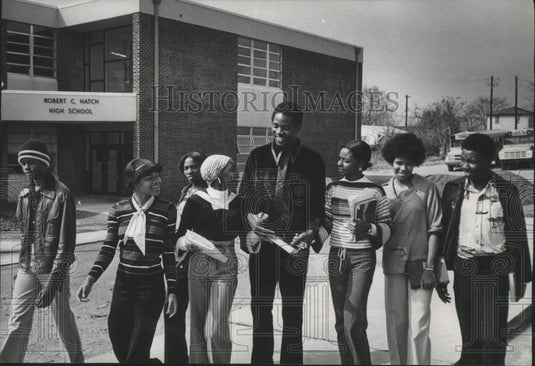 1978, Melvin Armstrong & Friends Outside Robert C. Hatch High School - Historic Images