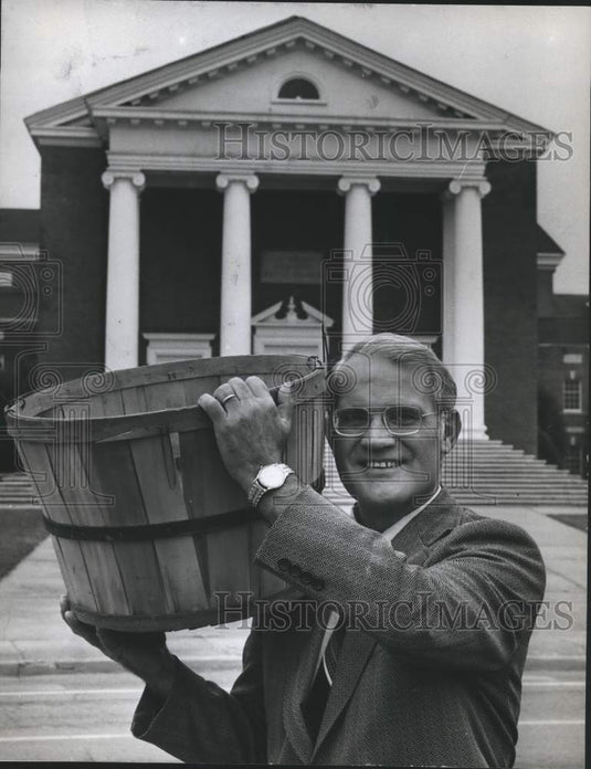 1971, Reverend Edgar Arendall with Basket of Pledge Cards - abna18302 - Historic Images