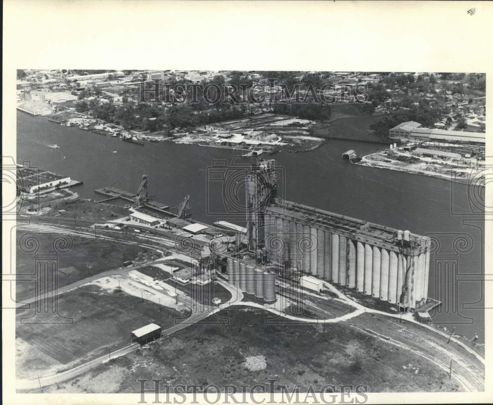 Press Photo Grain elevator at waterfront, aerial view - abna18543 - Historic Images