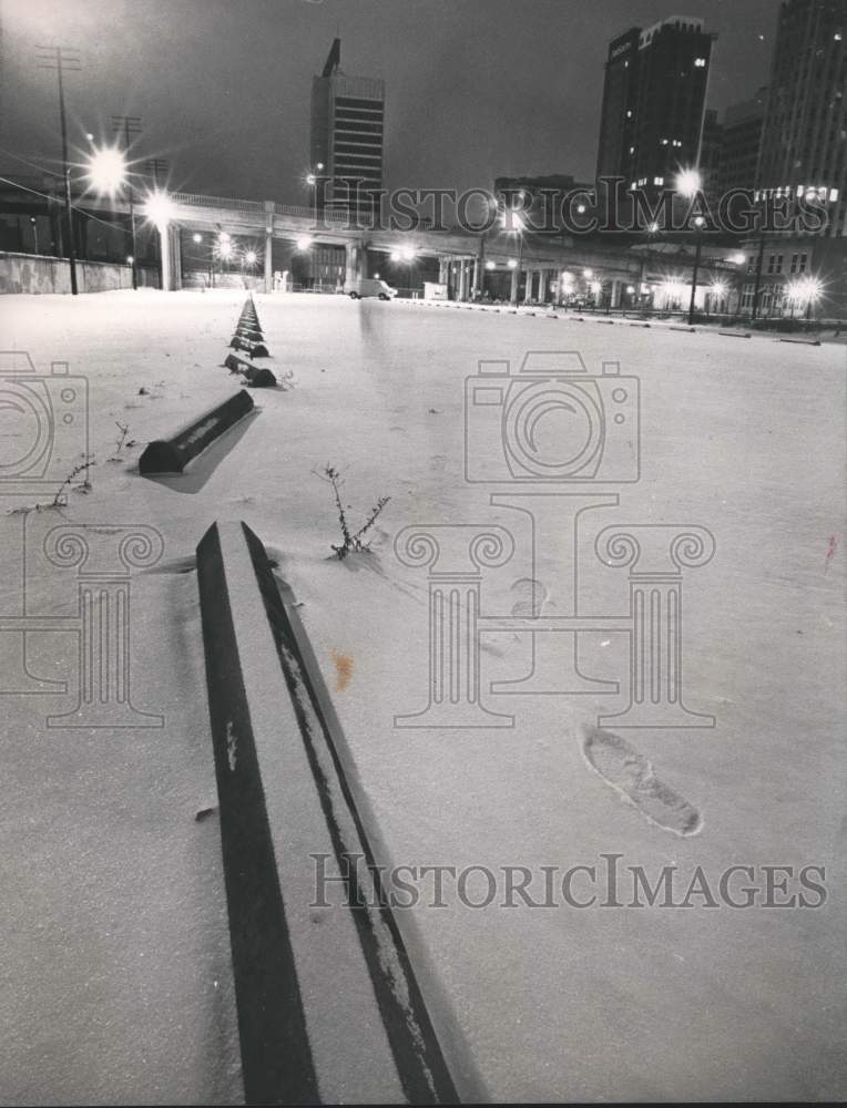 1985, Parking Lot on Morris Avenue in Birmingham is Snow Covered - Historic Images