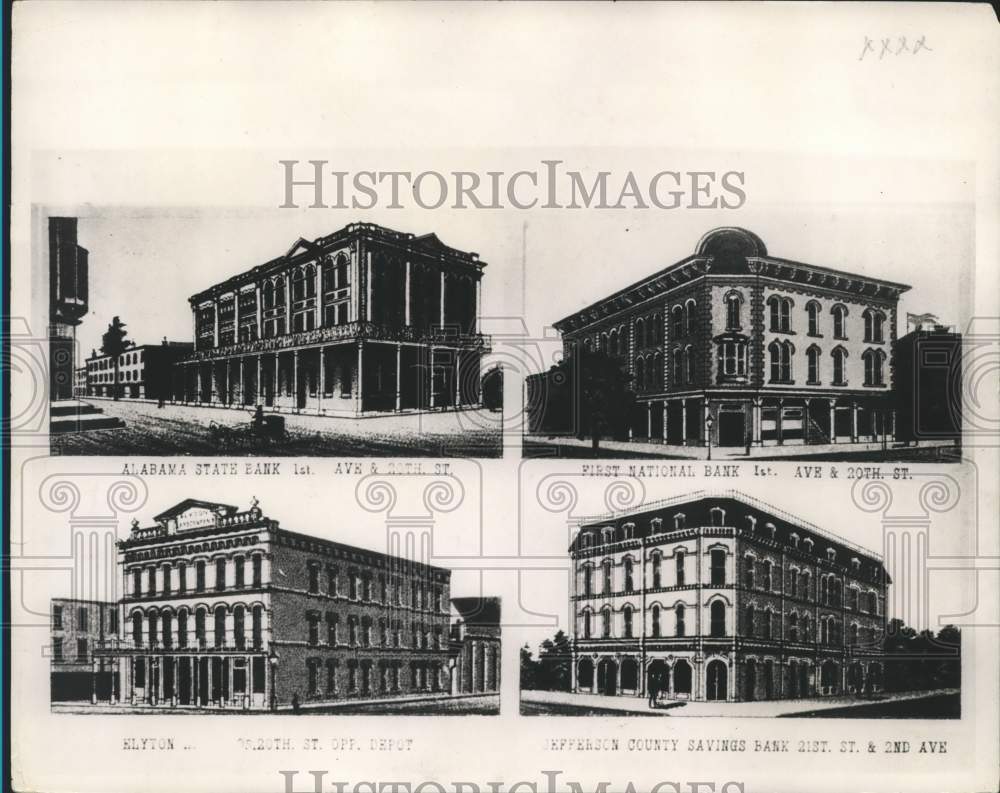 Press Photo Drawings of Old Banks in Jefferson County, Alabama - abna18639 - Historic Images