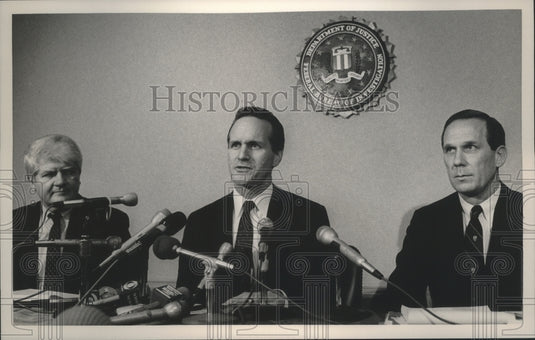 1989, Holland, Whitaker & Greene at Justice Department press event - Historic Images