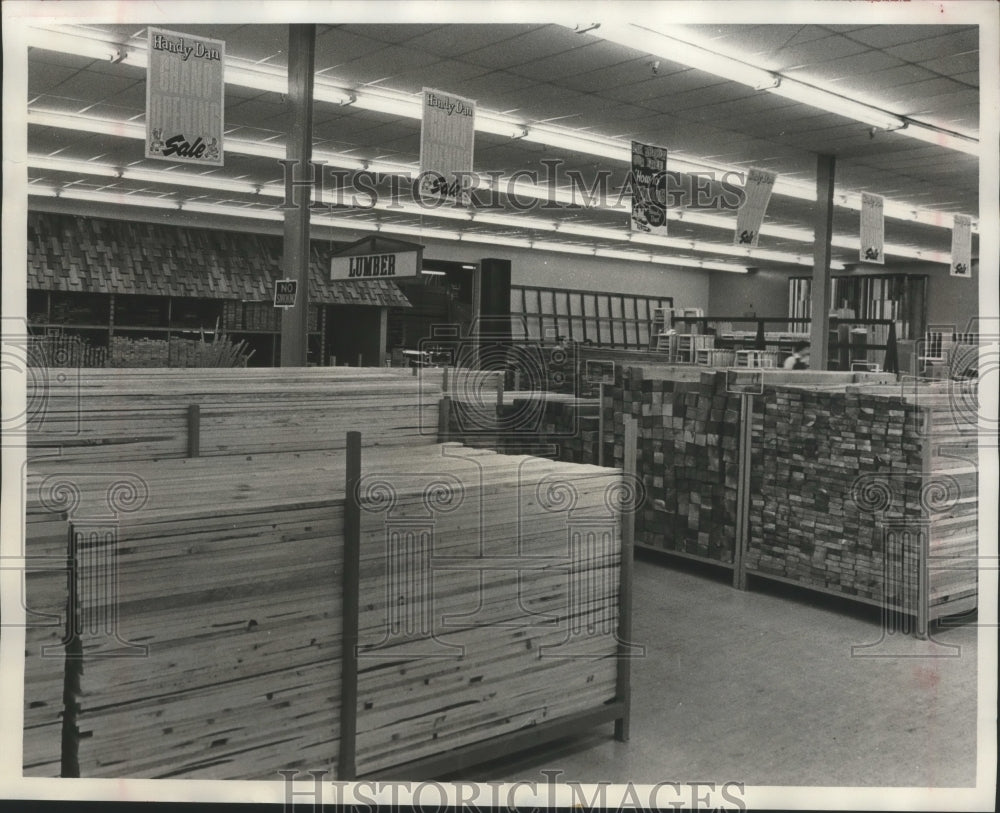 1973, Lumber Section of Handy Dan's Store in Bessemer, Alabama - Historic Images
