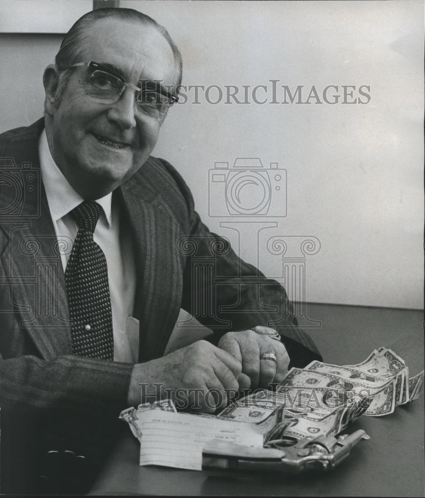 1973, Birmingham Police Sergeant Ollie Vance with Robbery Evidence - Historic Images