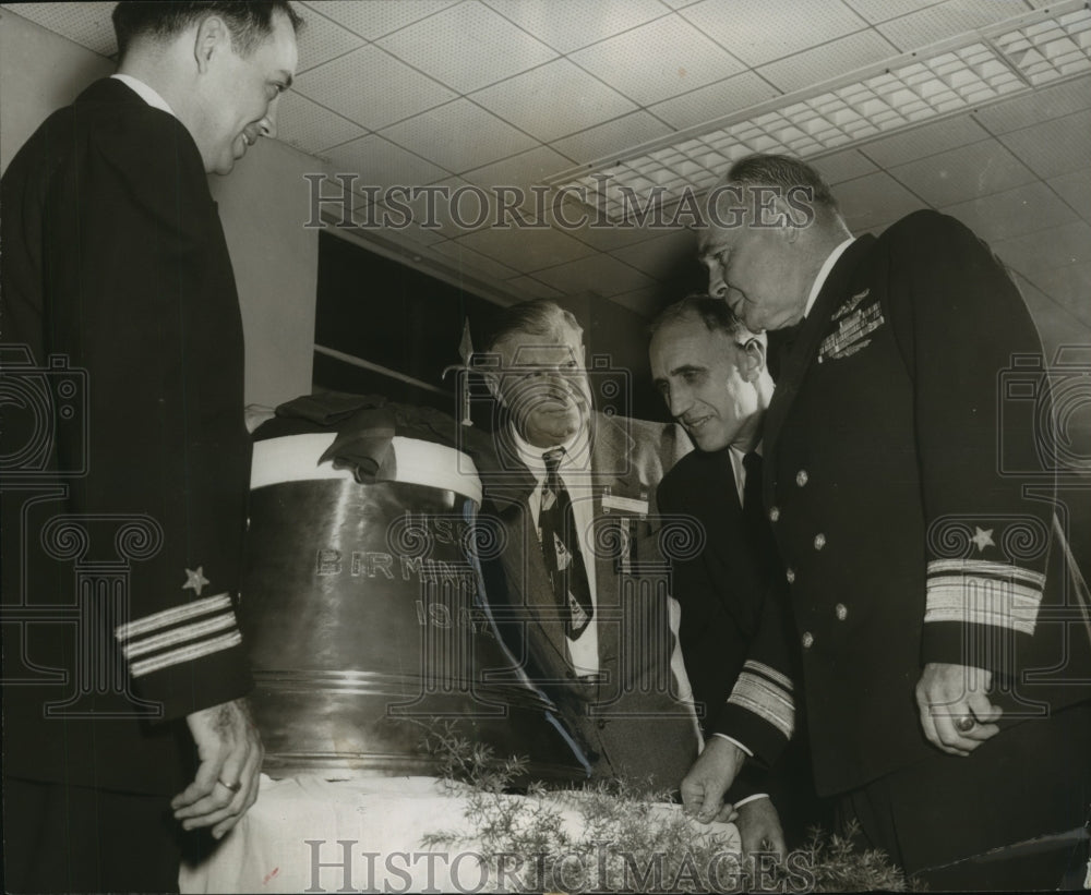 1954 Press Photo Mayor James W. Morgan with Others at Ship's Bell Ceremony-Historic Images