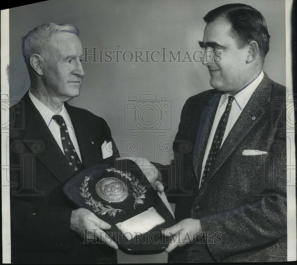 1956 Press Photo George Bellsnyder, Exchange Club, Clarence McDorman with Award - Historic Images