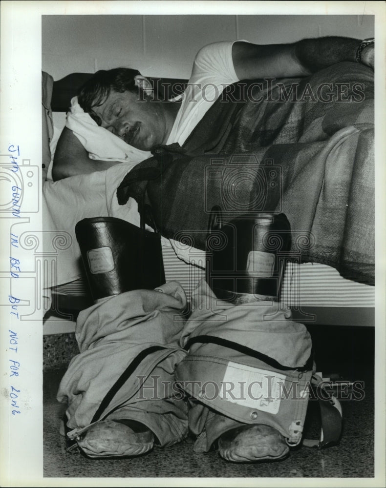 1979, A bit of shuteye for Jim Gunn at Station 16 Fire Department - Historic Images