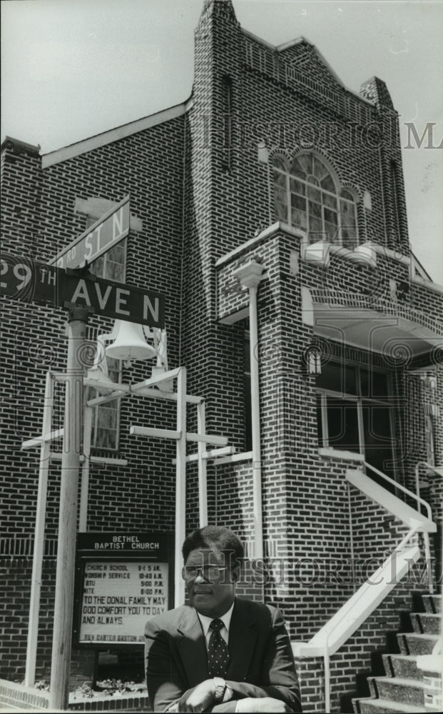 1980 Rev. Carter Gaston outside Bethel Baptist Church, Birmingham - Historic Images