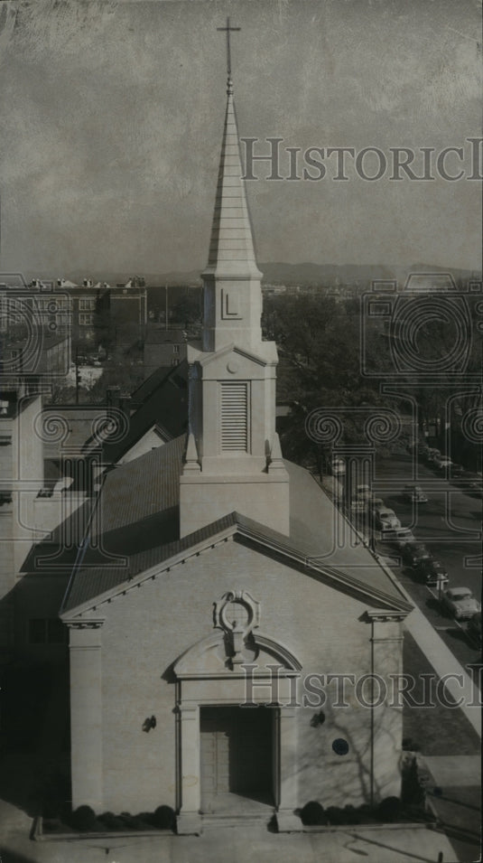 1954 Aerial View of First Christian Church Sanctuary, Birmingham, AL - Historic Images