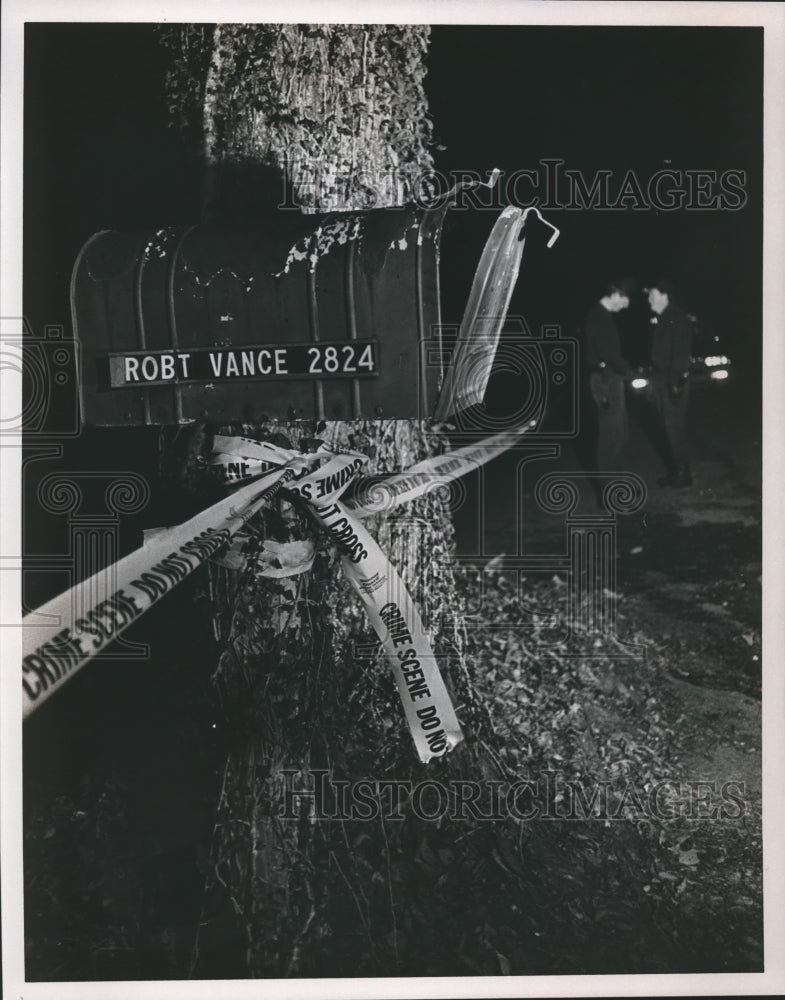 1989 Bombings, Vance Mail Box with Mount Brook Officers, background - Historic Images