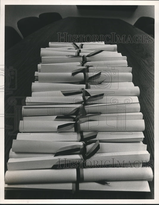1987, Pile of Diplomas for Birmingham Schools - abna22033 - Historic Images