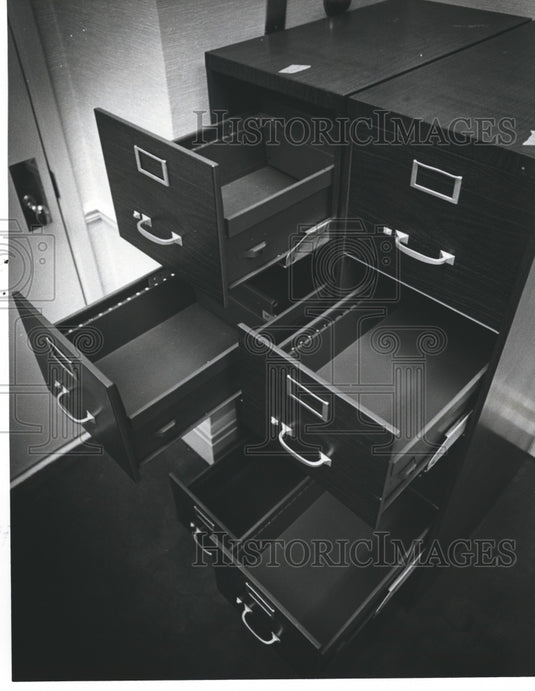 1981, Empty file cabinets at John Buchanan's office - abna22097 - Historic Images