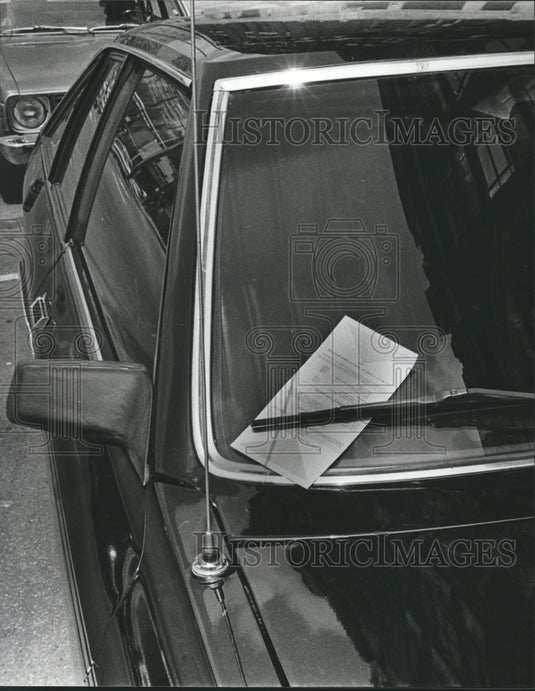 1979, Parking ticket on car's windshield in Birmngham, Alabama - Historic Images