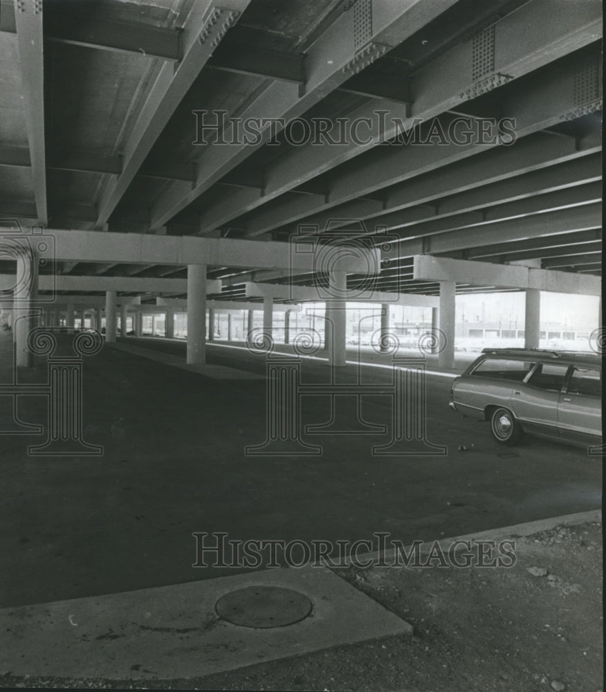 1972, Birmingham, Alabama, Parking Area Under I-59 Ramp Ready for Use - Historic Images