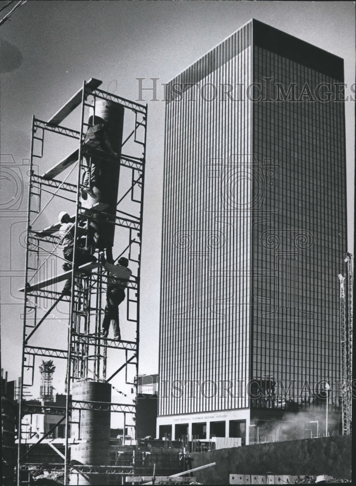 1975, Workers Constructing Parking Deck on Birmingham Green, Alabama - Historic Images