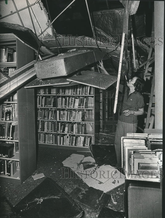 1983, Collapsed ceiling damages Bessemer Public Library, Alabama - Historic Images