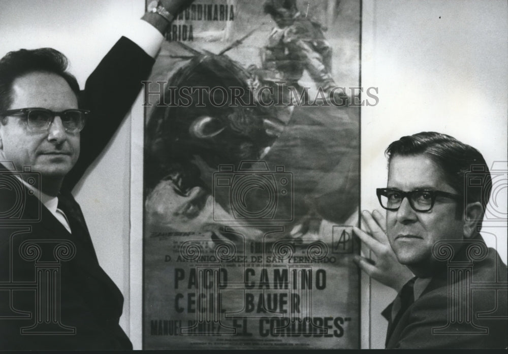 1970, Festival of Arts - Cecil Bauer, Jordan, with Bullfight Poster - Historic Images