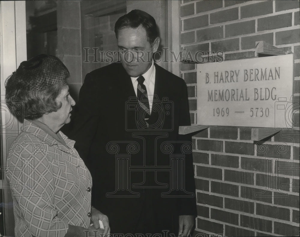 1969 Press Photo Mrs. Annie Berman, Representative John Buchanan at Cornerstone - Historic Images
