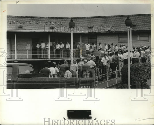1980 Steelworkers line up for unemployment benefits at U.S. Steel - Historic Images