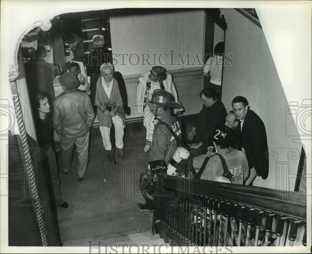 1980, Guests in lobby after fire and smoke in Cabana Motel, Alabama - Historic Images