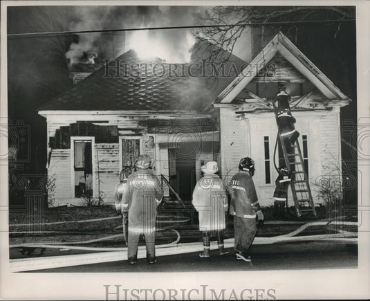 1988, Birmingham Firefighters battle a two story house fire, Alabama - Historic Images